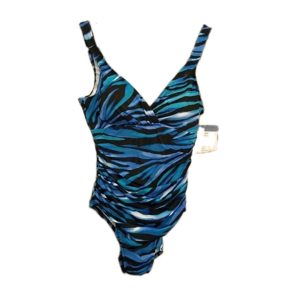 NWT Body Sculptor Blue Swirl 1 Piece Swimsuit Size 12 Croft & Barrow Slimming